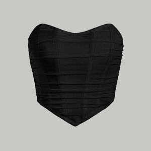 SHEIN Black Strapless Pointed Hem Bandage Crop Top